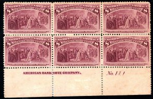 USAstamps Unused VF-X US 1893 Columbian Expo Plate Block Scott 236 NG SCV $1075