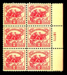 U.S. #629 MINT PL# BLOCK OF 6 OG HR