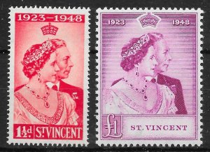 ST.VINCENT SG162/3 1948 ROYAL SILVER WEDDING SET MTD MINT