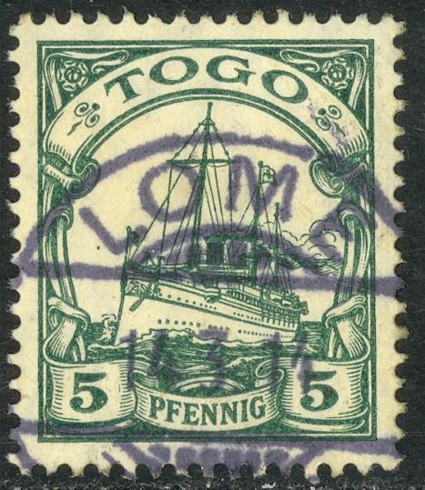TOGO German Colonies 1909 5pf KAISER'S YACHT Sc 21 LOME Postmark Used