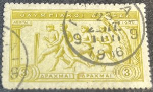 GREECE # 196-USED---SINGLE---OLIVE YELLOW---1906