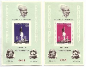 PARAGUAY 1964 SPACE FLIGHTS ASTRONAUTS ROCKET LAUNCH 2 SOUVENIR SHEET PERF+IMP