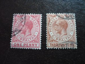 Stamps - Gibraltar - Scott# 77,78a - Used Part Set of 2 Stamps