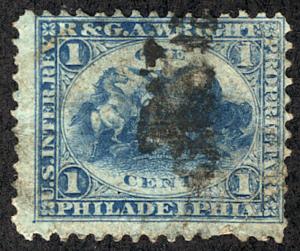 US #RT22b F/VF used, 1c blue, nice looking stamp, seldom seen!