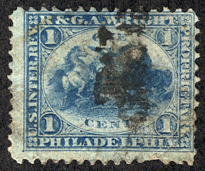 US #RT22b F/VF used, 1c blue, nice looking stamp, seldom seen!