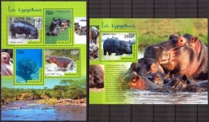 Togo 2014 Hippopotamus Sheet + S/S MNH