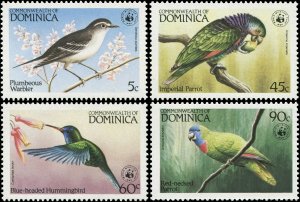 Dominica 1984 Sc 827-830 Bird Warbler Parrot Hummingbird CV $29.50