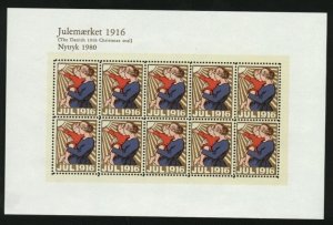 Denmark. Christmas Seal Souvenir Sheet 1916/80 Reprint. Mnh.