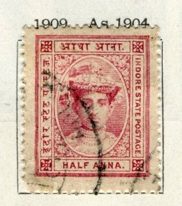 INDIA; HOLKAR 1909 early classic Raja issue fine used 1/2a. value