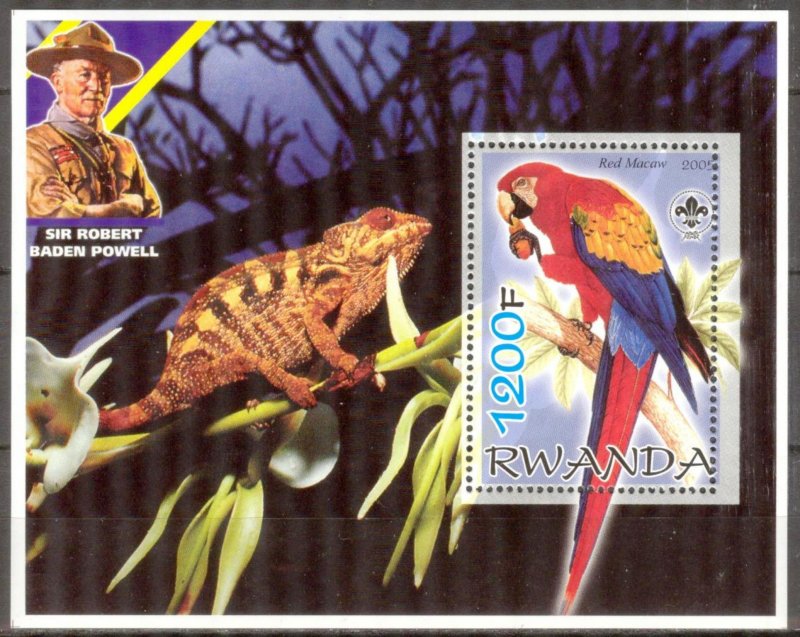 Rwanda 2005 Birds Parrots Scouts B. Powell S/S MNH