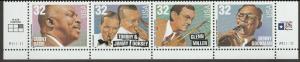 US 3096-3099 3099a Big Band Leaders 32c bottom plate strip P111111 (4) MNH 1996