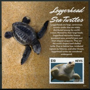 Nevis 2015 MNH Loggerhead Sea Turtles 1v S/S Reptiles Fauna