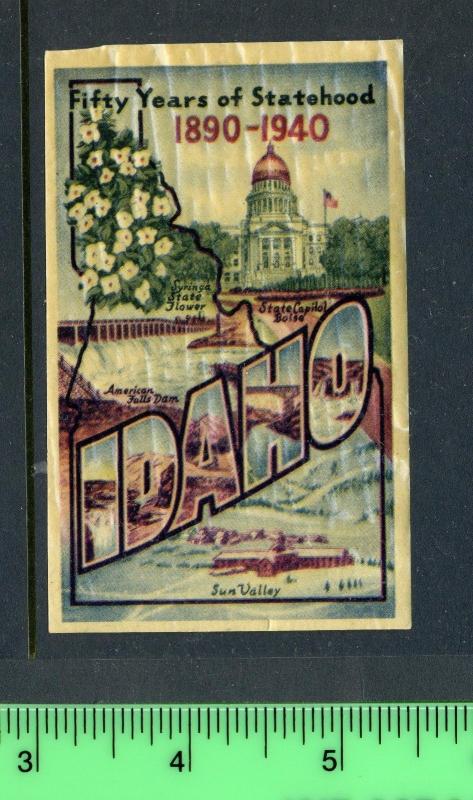 1940 IDAHO 50 YEARS OF STATEHOOD VINTAGE Poster Stamp STICKER DECAL (L251)