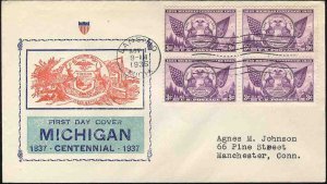 United States First Day Covers #775-45, 1935 3c Michigan Centenary, block of ...