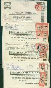 U.S. POSTAGE DUE Rates on cards, 8¢ - $1.11, 4 diff, VF