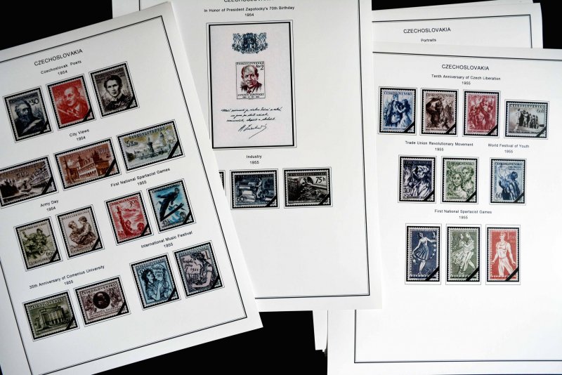 COLOR PRINTED CZECHOSLOVAKIA 1945-1955 STAMP ALBUM PAGES (52 illustrated pages)