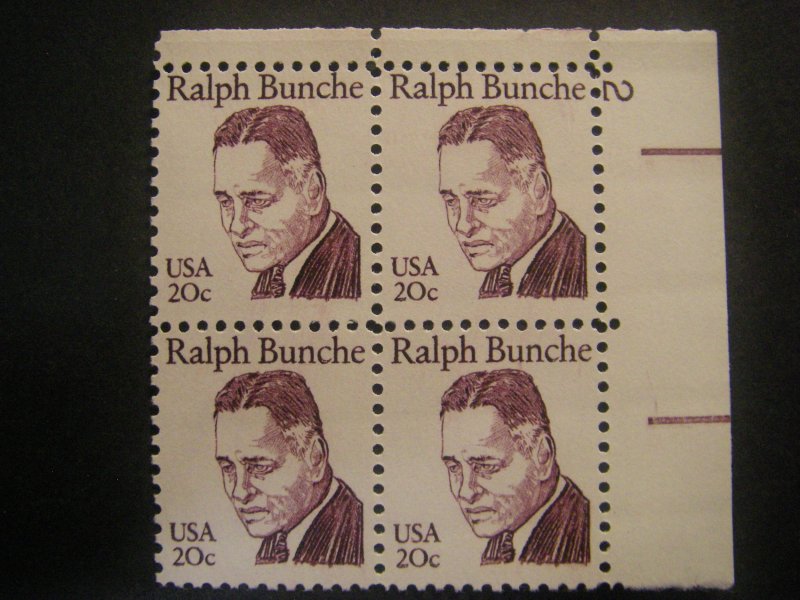 Scott 1860, 20c Ralph Bunche, PB4 #2 UR, MNH Great Americans Beauty