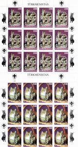 Turkmenistan (Cinderella) 1997 MNH Six sheets of 12 Cats