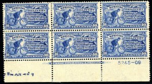 USAstamps Unused US 1902 Special Delivery Plate Block Scott E6 OG MHR 09 Var