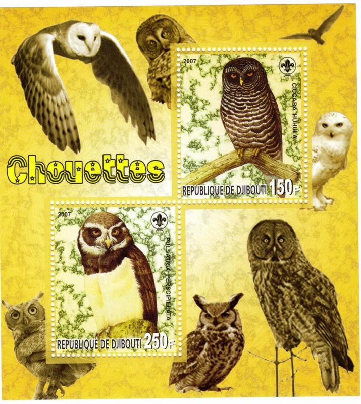 Djibouti 2007 Owls-Birds  Sheetlet No.2 perf.MNH VF 