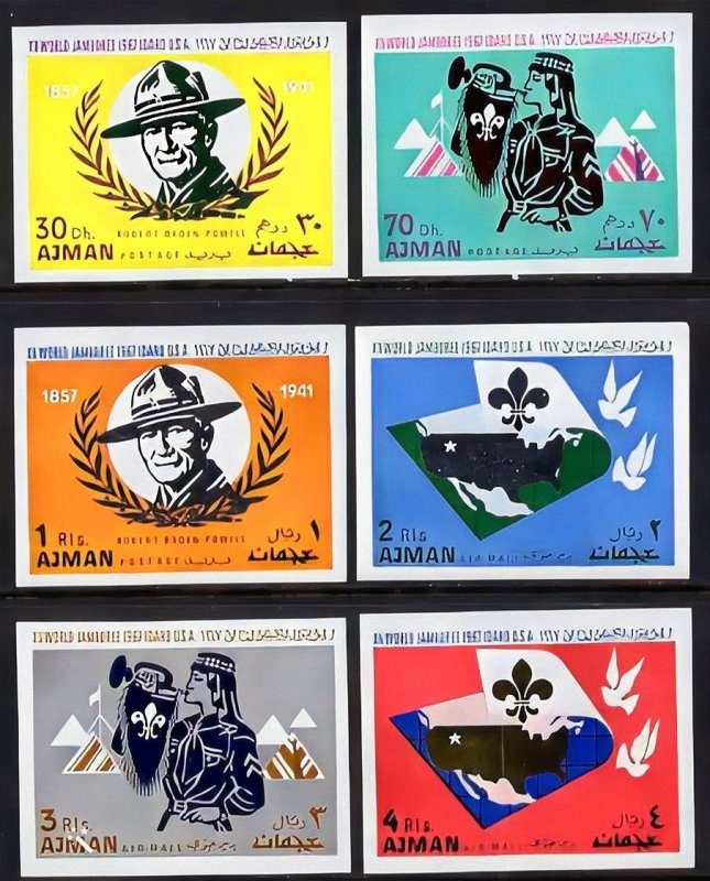 Ajman 1967 Mi#182B/187B SCOUTS JAMBOREE IN IDAHO USA Set (6) IMPERFORATED MNH