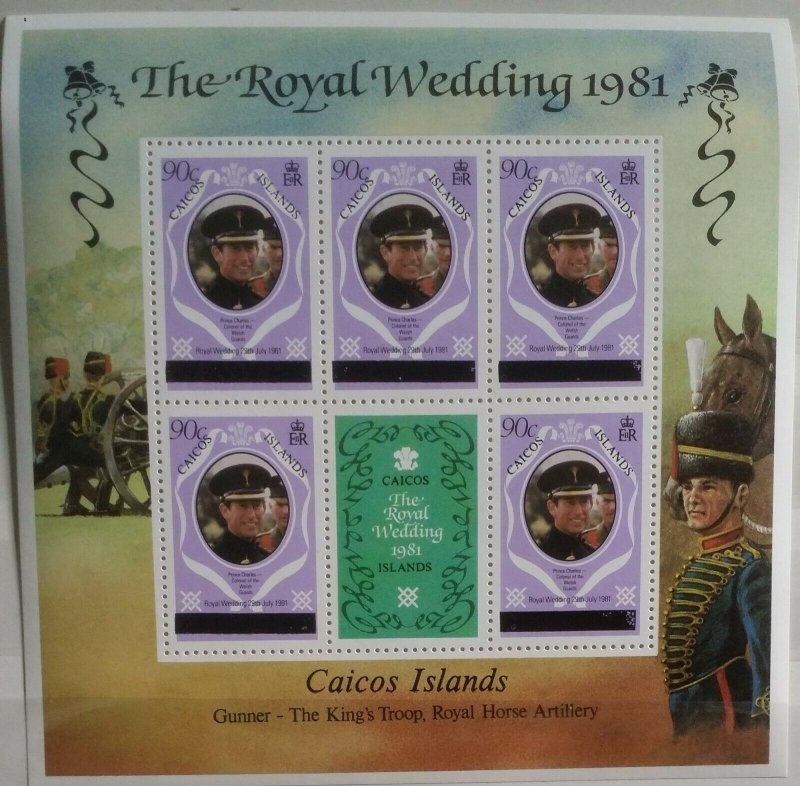 Caicos Islands 1981 Royal Wedding  (Turks & Caicos Islands Overprinted) 3 MS MNH