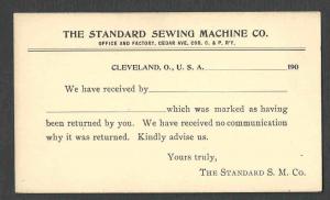 Ca 1908 PC UX19 CLEVELAND  OH STANDARD SEWING MACHINE CO MINT FACE UNPOSTED