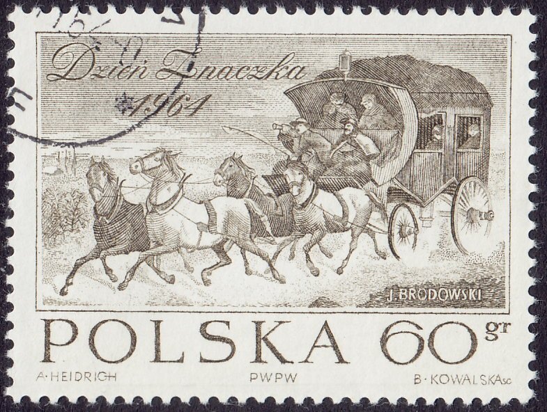 Poland - 1964 - Scott #1271 - used - Stamp Day Stagecoach Horses