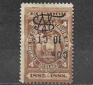 Ecuador 1888 Official Stamp Coat Of Arms 4 Centavos Used