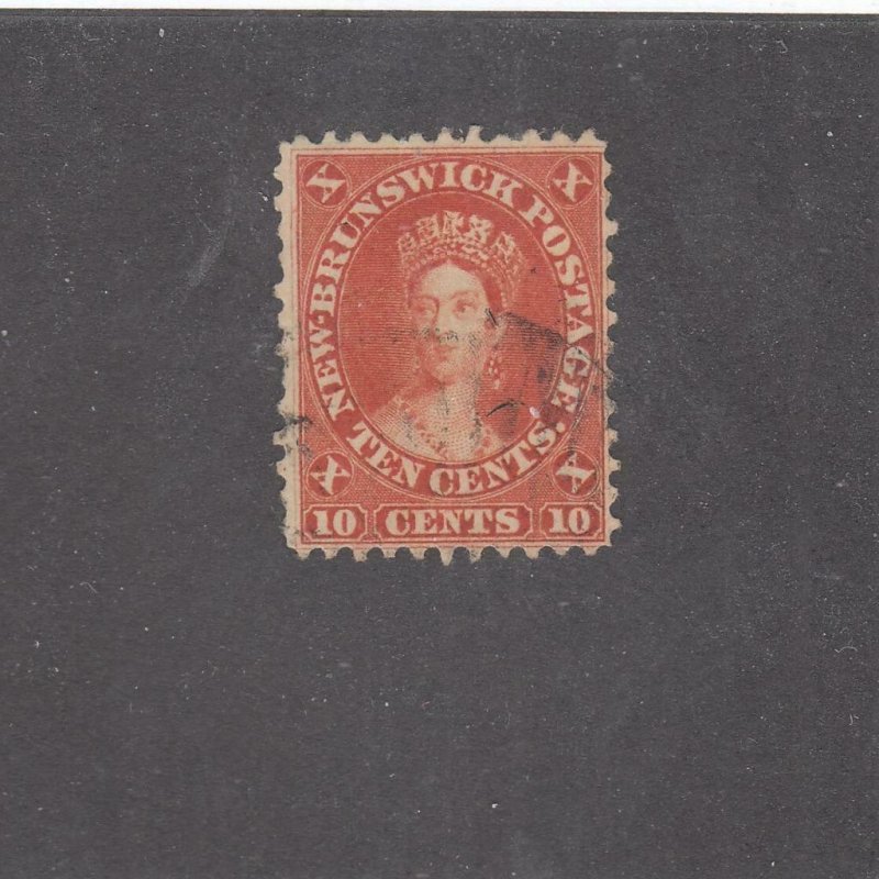 NEW BRUNSWICK # 9 F-VF-USED 10cts 1860 QN VICTORIA /VERM /CENTS ISSUE-#02 CV $50