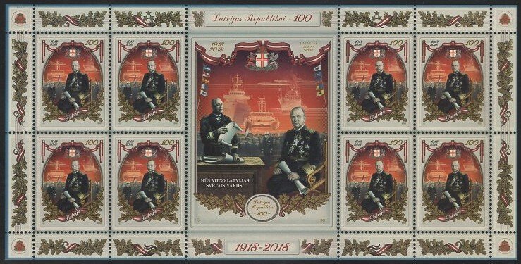 Latvia 2011 MNH Sc 795 100s Admiral Teodors Spade Sheet of 8 plus label