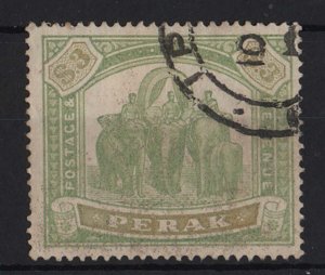 Malaya - Perak 1895 $3 sg78 green & ochre, a bit faded, neat Ipoh cds, authent