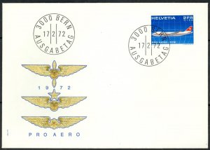 SWITZERLAND 1972 Swiss Aviation Airmail Semi Postal Sc CB1 Cachet U/A FDC