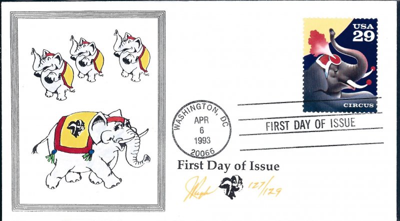 Beautiful Pugh Designed and Painted Circus Elephant FDC -only 129 created...