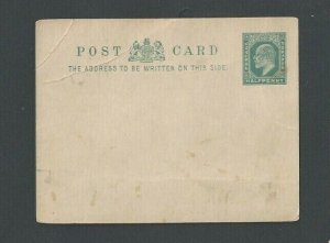 Ca 1905 Gr Britain 1/2 P Gray-Green Message Mint Scott Image Size A66 Has Bends