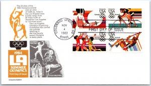 US FIRST DAY COVER SUMMER OLYMPIC GAMES LOS ANGELES BLOCK OF (4) ARISTOCRAT 1984