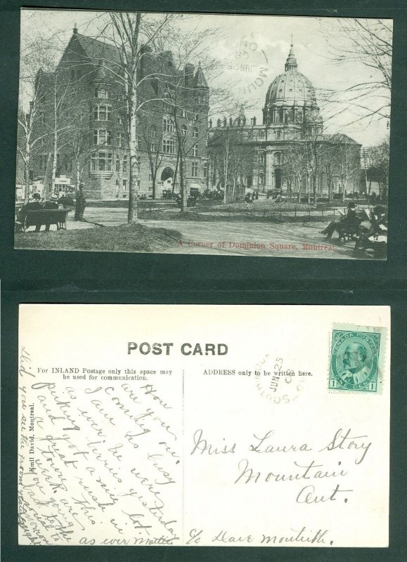 Canada. 1908 Postcard. Corner Dominion Square Montreal. People. Sc# 89.