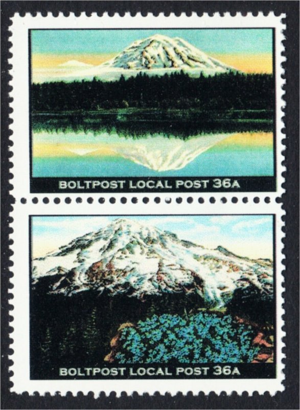 Mount Rainier Washington Pair of Fantasy Stamps Artistamp by Boltpost Local Post