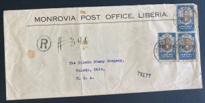 1925 Monrovia Liberia Official Post office Cover To Toledo OH USA