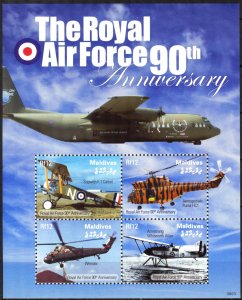 Maldive Islands 2008 Aviation Airplanes Royal Air Force 90 Years Sheet MNH