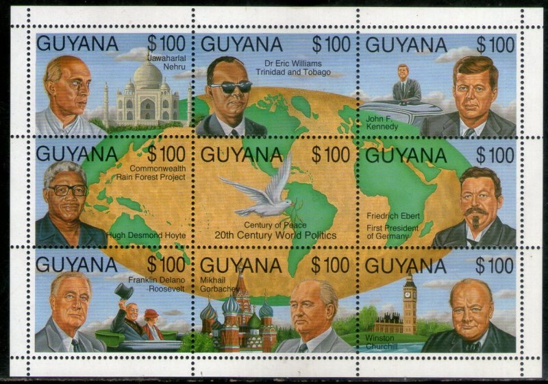 Guyana 1993 Jawaharlal Nehru of India Kennedy Churchill Sc 2679 Sheetlet MNH # 7