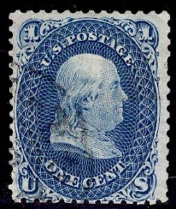 US Stamp #63B Dark Blue Variety 1c Franklin USED SCV $875. See Pics and Desc.