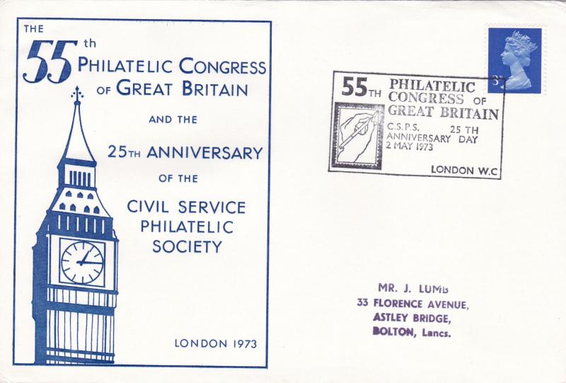 GB 1973 55th Philatelic Congress of Great Britain CSPS Anniversary Day Cover VGC