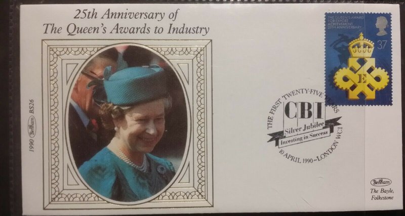 GB 1990 Queens Industry Awards Benham BS24-27 Limited Edition Silk Cover FDC