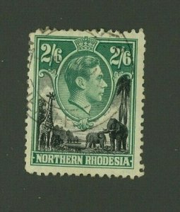 Northern Rhodesia 1938 2sh 6p George VI Scott 41 used, Value = $7.00