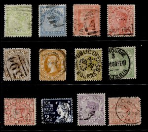 Victoria #Selection of 12 early stamps Used