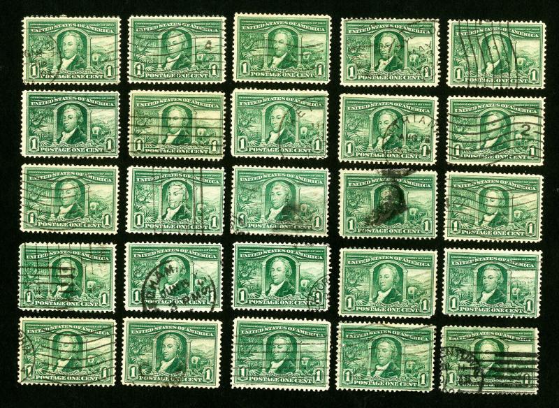 US Stamps # 323 F-VF Lot of 25 Used Catalog Value $120.00