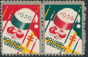 US WX80 1936 Christmas Seal; Unused Pair -- See details and scans