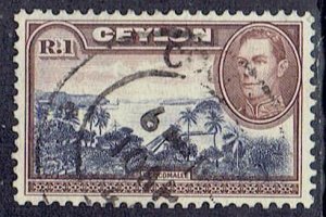 Ceylon, Scott #287; 1r King George VI, Used