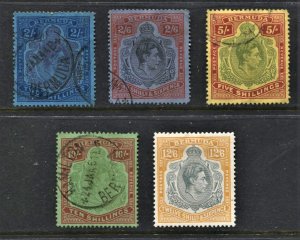 STAMP STATION PERTH Bermuda #123a,124a,125,126a,127 KGV FU/MH - Wmk.4 CV$230.00